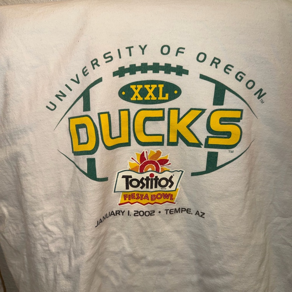 2002 University of Oregon Ducks Tostitos Fiesta Bowl Tee - White/Green/Yellow